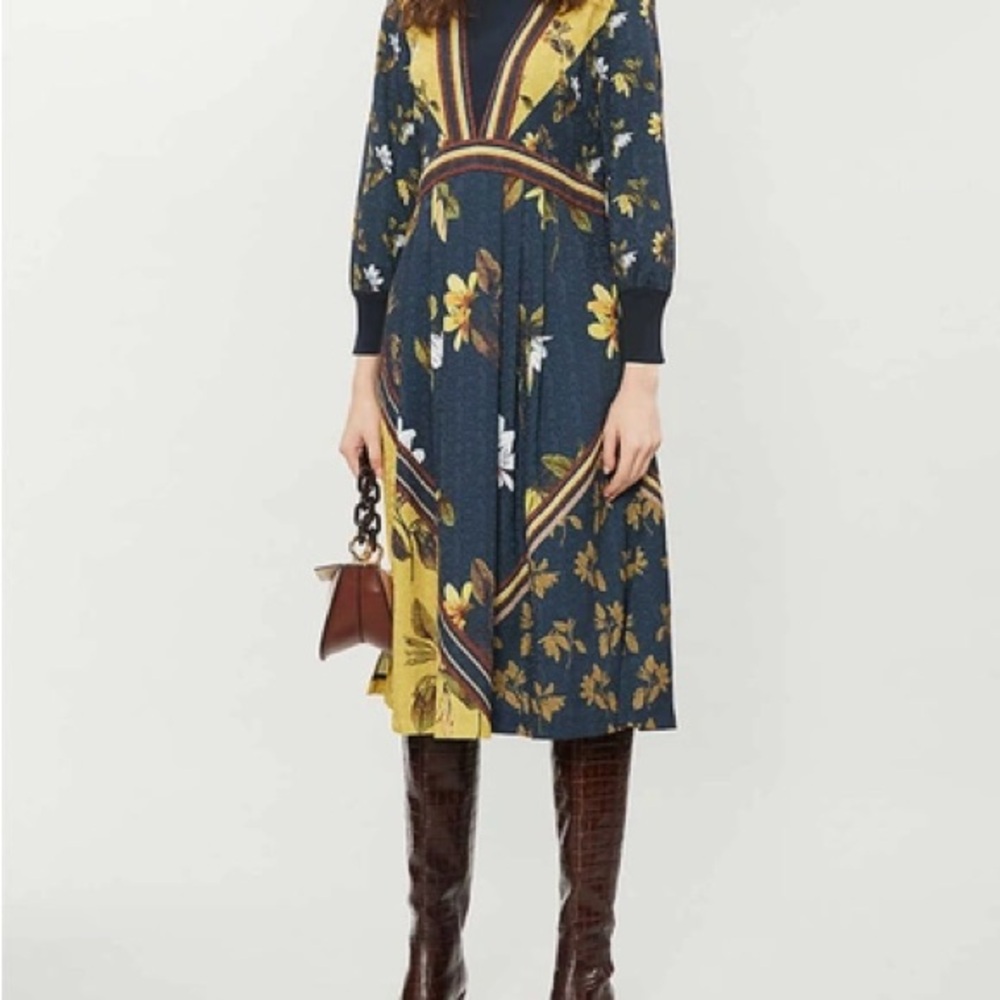 Ted Baker Floral Navy and Yellow Dress size 2